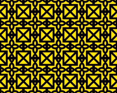 Aralıksız köşegen çizer Yunanca tekrarlanan motifsiz motifsiz desen basit siyah ve Sarı yinelenen arka plan geometrik şekiller.