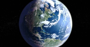 Dünya 'nın siyah arka planda izole edilmiş uzaydan gördüğü nefes kesen bir görüntü.