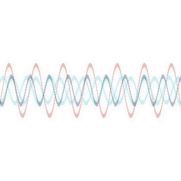 多色半色调多峰重叠波浪形线与流畅多彩的动态音乐声束背景下的Sine波 — 图库照片