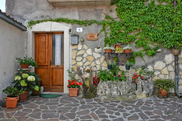 Facade House Adorned Flowers Scontrone — Stock Photo, Image