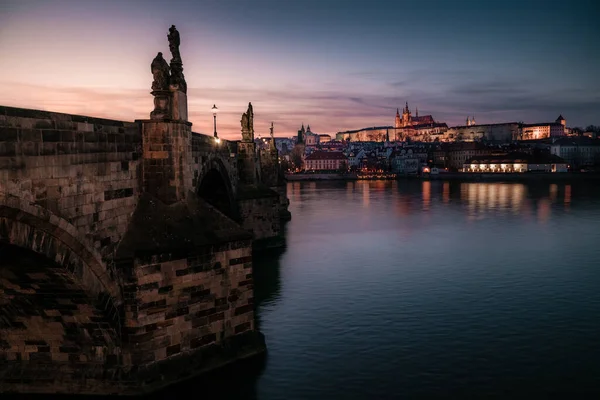 Flygbild Ett Vackert Hav Mörka Natten Prag Tjeckien — Stockfoto