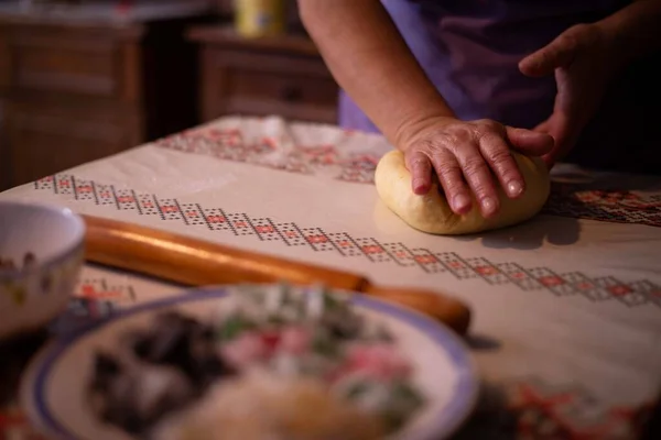 Housewife Kneading Dough — Stock Photo, Image