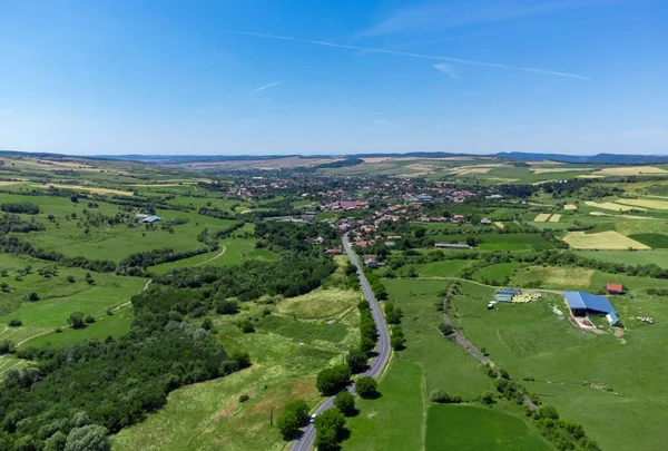 Paesaggio Con Villaggio Dalla Transilvania Romania Rurale — Foto Stock