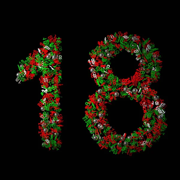 Scattered Green Red Christmas Character Isolated Black Background — Stock Photo, Image