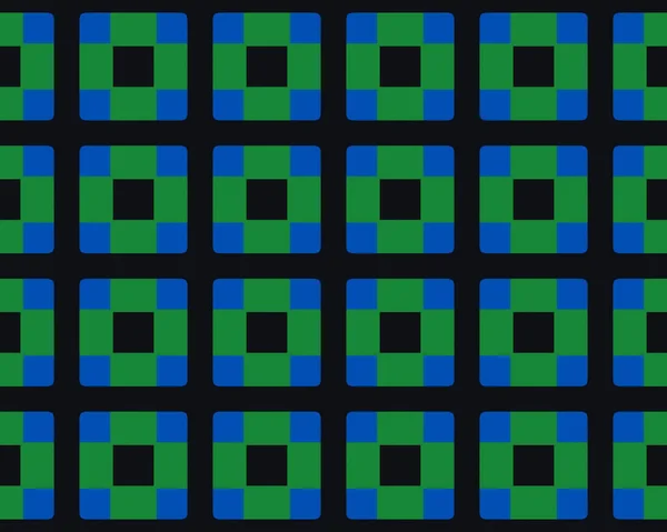 シームレスな緑と青の正方形のタイルのパターンのイラスト — ストック写真