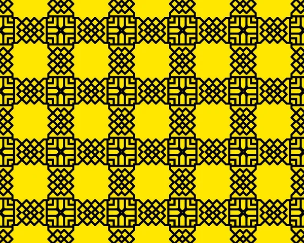 Aralıksız köşegen çizer Yunanca tekrarlanan motifsiz motifsiz desen basit siyah ve Sarı yinelenen arka plan geometrik şekiller.