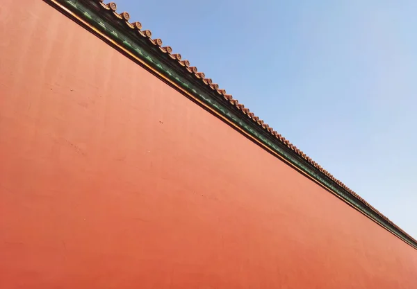Прекрасний Зовнішній Вигляд Намальованих Червоним Розписом Стін Палацового Музею Китаї — стокове фото