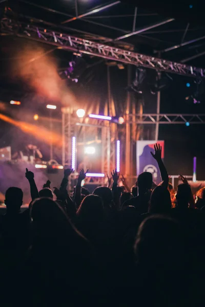 Een Muziekevenement Met Dansende Menigte Discolampen — Stockfoto