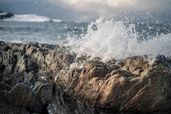 Ένα Κοντινό Πλάνο Από Θυελλώδη Κύματα Που Σπάνε Στην Ακτή — Φωτογραφία Αρχείου