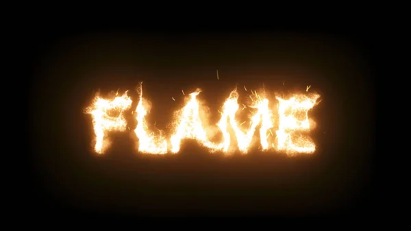 The word FLAME written with fire isolated on a black background