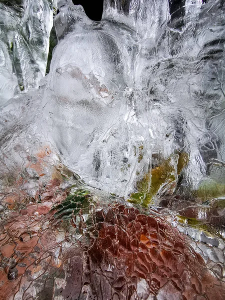 Eine Nahaufnahme Von Details Der Rissigen Eisstruktur Winter — Stockfoto