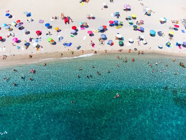 Aerial View Picturesque Public Beach Turquoise Water Bergeggi Italy July — Stock Photo, Image
