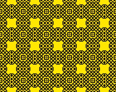 Aralıksız köşegen çizer Yunanca tekrarlanan motifsiz motifsiz desen basit siyah ve Sarı yinelenen arka plan geometrik şekiller.