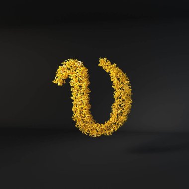 Dağınık sarı harf siyah bir arkaplan üzerinde izole