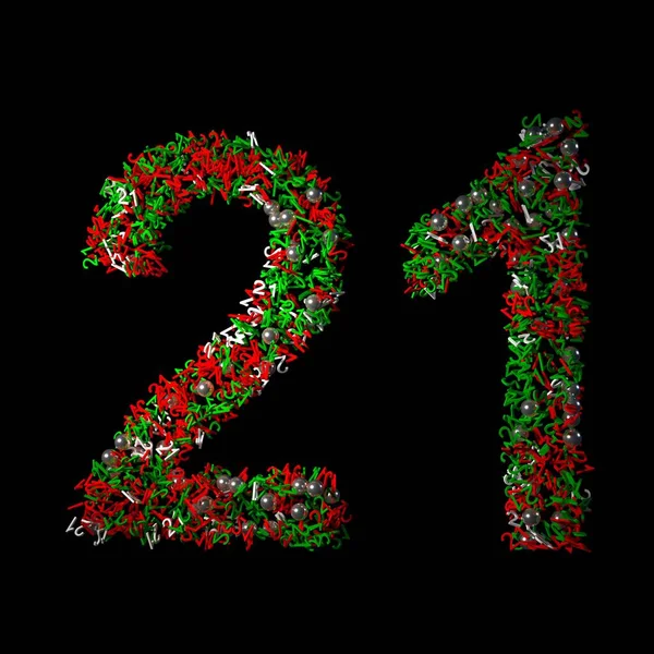 黒い背景の上に隔離された文字のような散乱緑と赤のクリスマス — ストック写真
