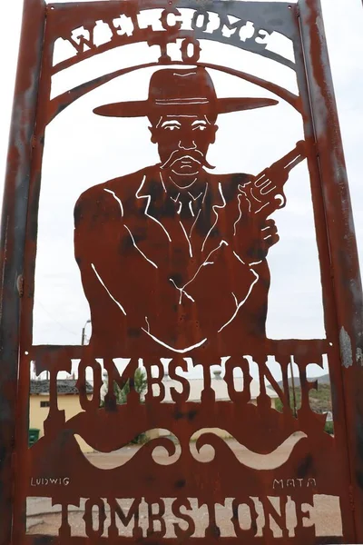 Daki Silahlı Çatışmanın Dikey Çekimi Tombstone Arizona Abd Corral Hoşgeldiniz — Stok fotoğraf