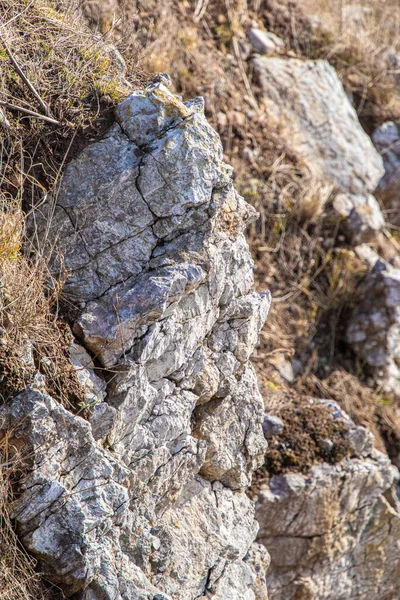 Uma Parte Uma Pedra Afloramento Rochoso Com Grama Seca — Fotografia de Stock