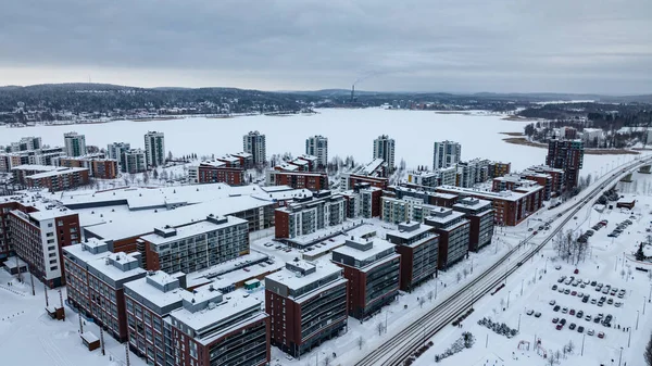 Aerial View Away Lutakko Area Jyvaskyla Winter Evening Finland — Stock Photo, Image