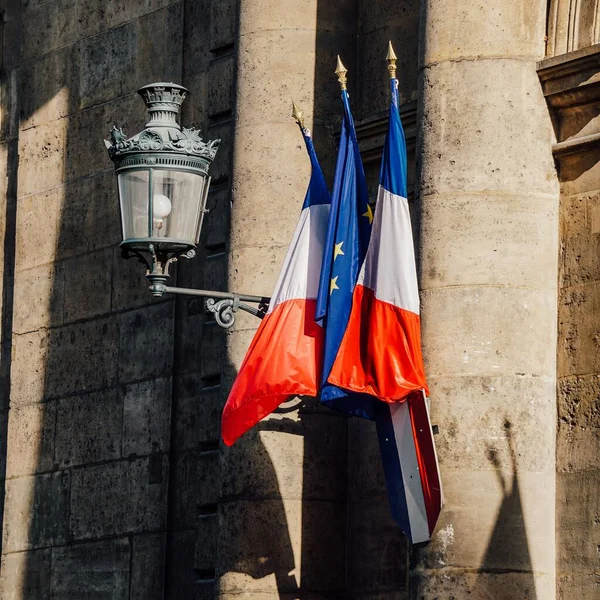 Detailní Záběr Vlajek Francie Evropské Unie — Stock fotografie