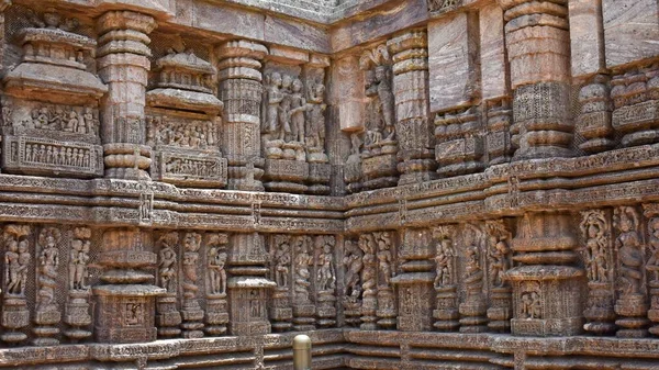 Geometryczne Wzory Rzeźbione Koła Światowego Dziedzictwa Unesco Konark Sun Temple — Zdjęcie stockowe