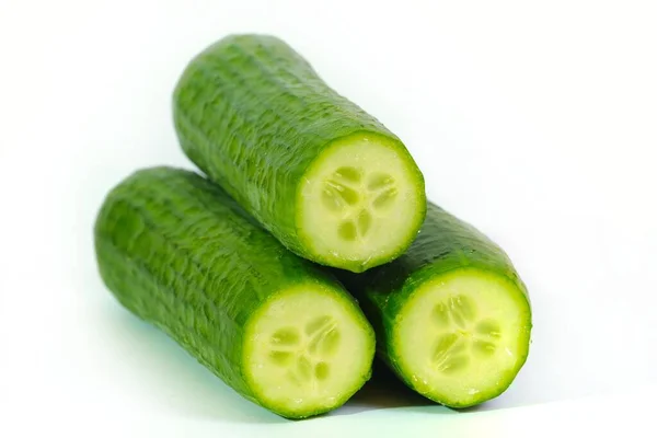 Closeup Fresh Cucumbers White Background Macro Photo — Stock Photo, Image