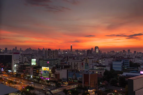 Belo Pôr Sol Sobre Cidade Banguecoque Tailândia — Fotografia de Stock