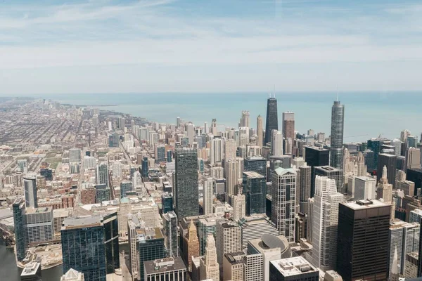 Dron Záběr Město Chicaga Výhledem Moře — Stock fotografie