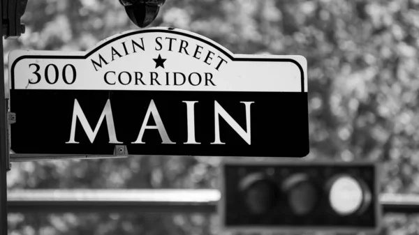 Greyscale Main Street Sign Downtown Houston Texas — Stock Photo, Image