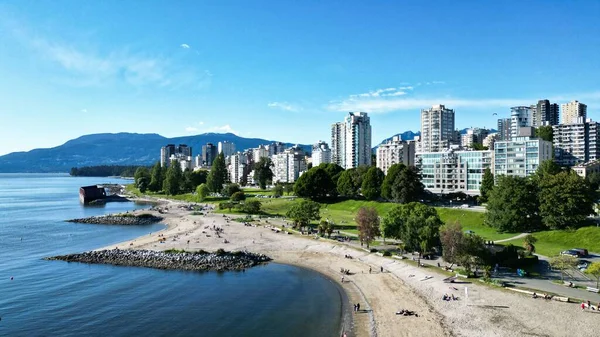 Une Magnifique Vue Aérienne Baie English Vancouver Canada Avec Ciel — Photo