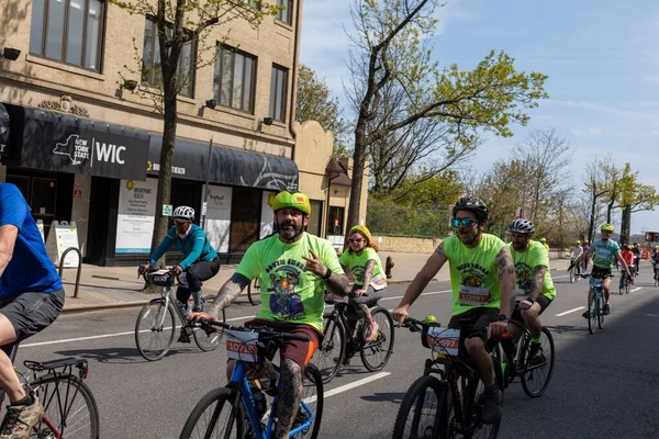 Gros Plan Des Motards Participant Tournée Five Boro Bike Staten — Photo