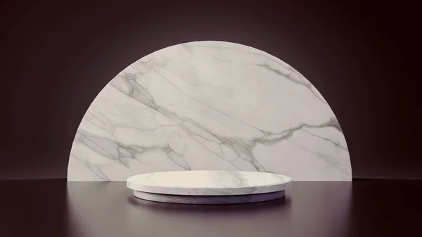 White Rendered Marble Product Half Moon Circle Stand Black Background — Stock Photo, Image