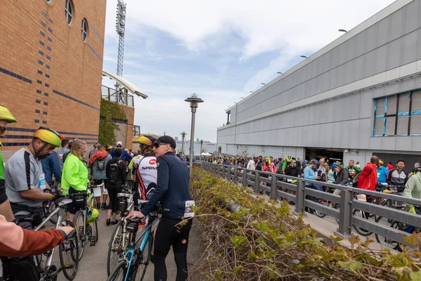 Крупный План Байкеров Участвующих Велосипедном Туре Five Boro Стейтен Айленде — стоковое фото