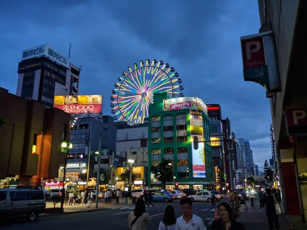 晚上在札幌苏苏基诺的Noria Ferris Wheel美丽的景色 — 图库照片