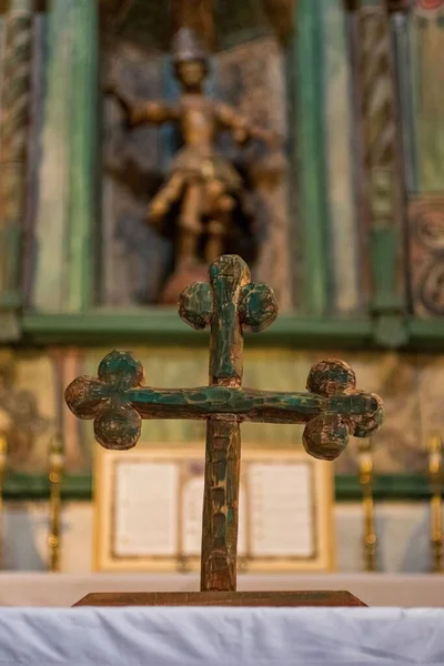 Una Croce Legno Sull Altare Della Cappella San Miguel Santa — Foto Stock