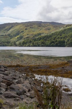 Birleşik Krallık 'taki Eilean Donan kalesi yakınlarındaki bir arazinin dikey görüntüsü.