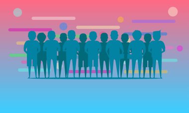 Siluet insanlar erkek kadın takım çalışması ve renkli çizgi çemberi.