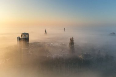 Sisteki binaların ve ağaçların kuş bakışı görüntüsü