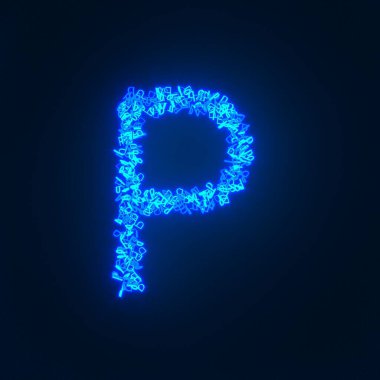 Dağınık mavi neon karakter siyah bir arkaplan üzerinde izole