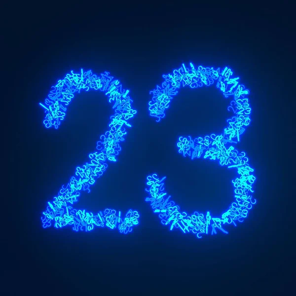 Scattered Blue Neon Character Isolated Black Background — Stock Photo, Image