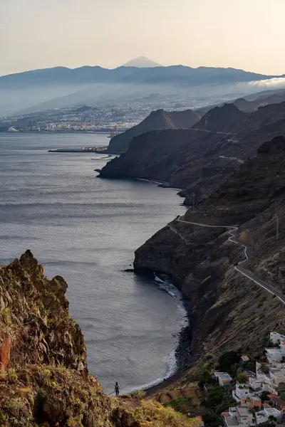 Vertikal Bild Kusten Santa Cruz Tenerife Och Mount Teide Teneriffa — Stockfoto
