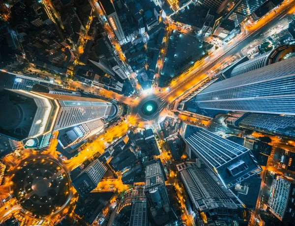 Aerial View Cityscape Shanghai Huangpu Surrounded Skyscrapers Night — Stock Photo, Image