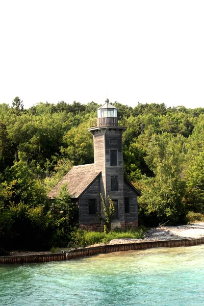 Een Verticaal Schot Van Grand Island East Channel Lighthouse Alger — Stockfoto