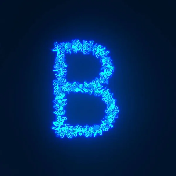 黒い背景に隔離された散乱された青いネオン文字 — ストック写真