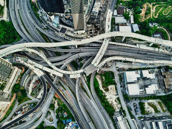 Breathtaking Aerial Top View Kuala Lumpur Roads Traffic Malaysia — Stock Photo, Image