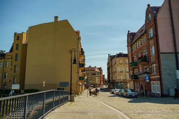 Calle Ostrowska Con Edificios Cafeterías Restaurantes Para Los Turistas Día —  Fotos de Stock