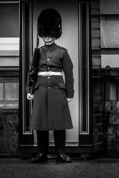 イギリスのロンドンにあるバッキンガム宮殿における女王の衛兵交代の垂直 — ストック写真