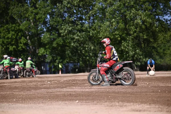 Biker Competing Dusty Road Motorcycle Event Halle City Saxony Anhalt — Stock Photo, Image