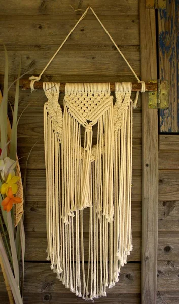 Vertical Shot Macrame Hanging Wooden Wall Decoration — Stock Photo, Image