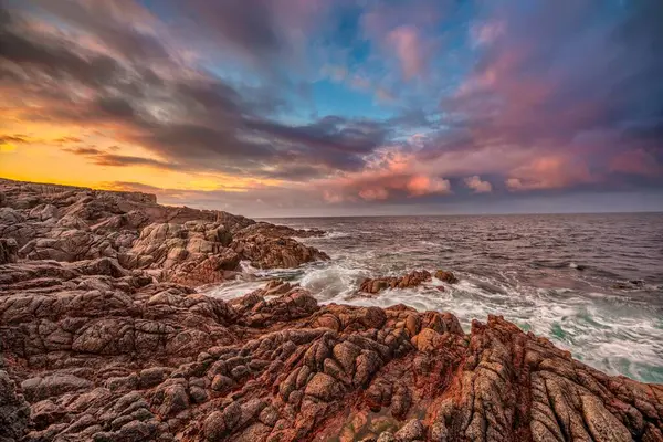 Scenic View Beautiful Seascape Rocks Colorful Sunset Sky Background Ireland — Stock Photo, Image