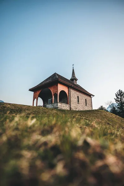 Low Angle View Lady Chapel Pallottines Marienkapelle Morschach Municipality Switzerland — Stock Photo, Image